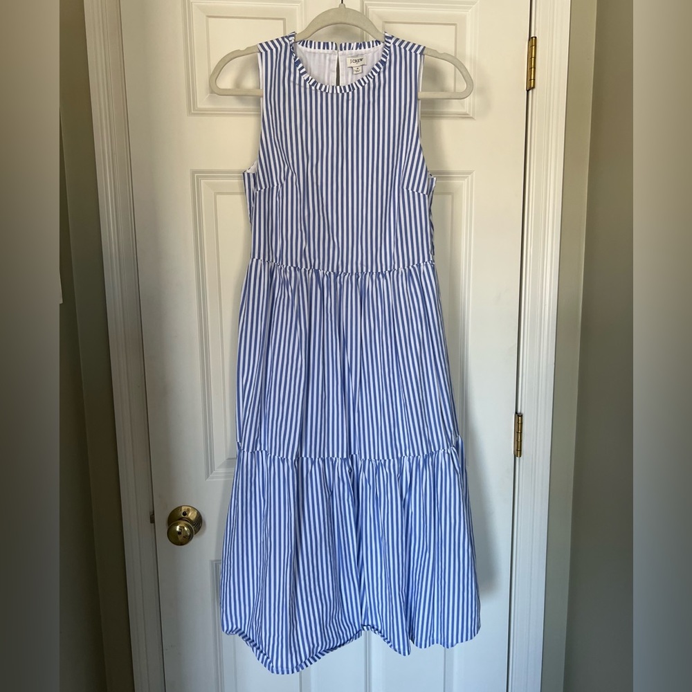 Jcrew factory poplin striped tired dress sz 4 fully lined